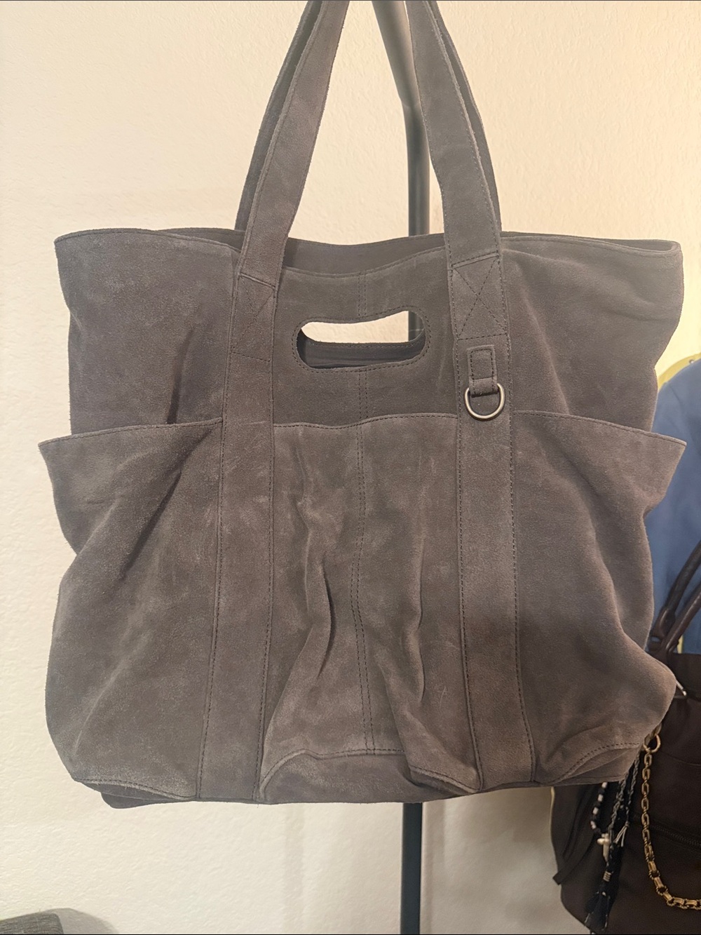 Free People Suede Tote Bag in Charcoal Gray